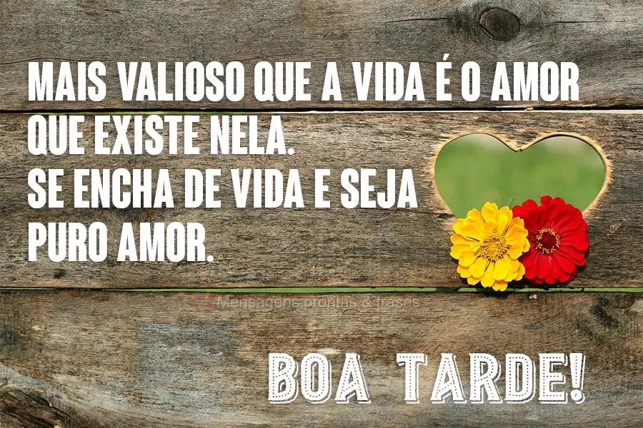 Mais valioso que a vida é o amor que existe nela. Encha-se de vida e seja puro amor.  Boa Tarde!