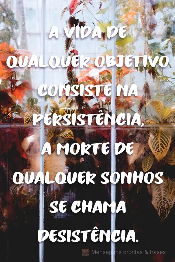 A vida de qualquer objetivo consiste na persistência, a morte de qualquer sonho se chama desistência.