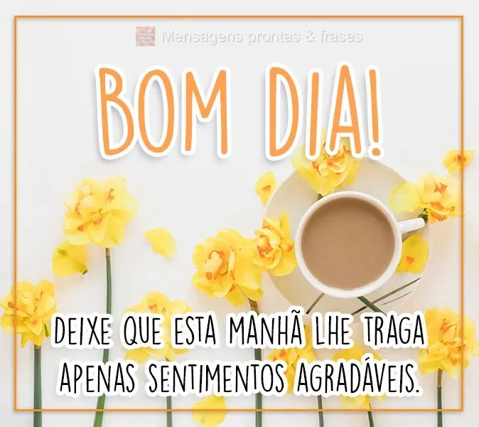 Deixe que esta manhã lhe traga apenas sentimentos agradáveis.
 Bom dia!