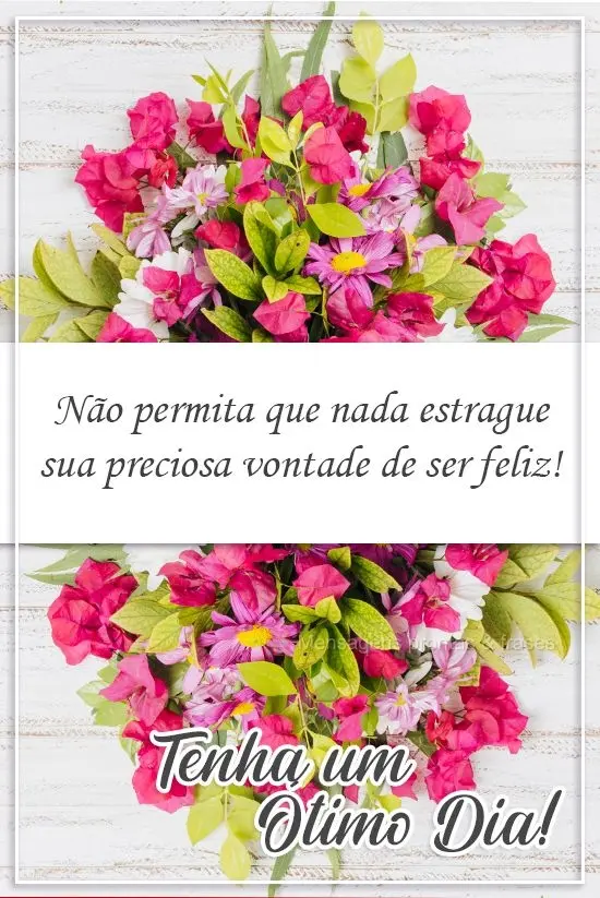 Não permita que nada estrague sua preciosa vontade de ser feliz!  Tenha um Ótimo Dia!