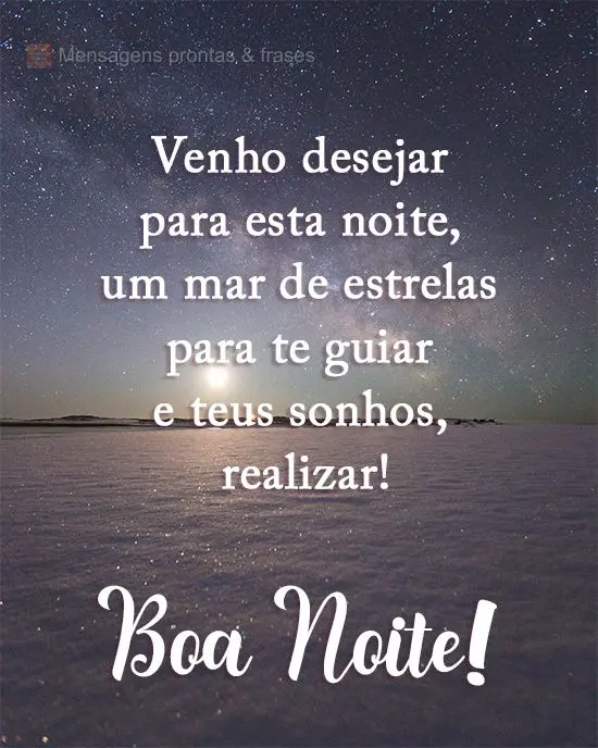 Venho desejar para esta noite um mar de estrelas para te guiar e teus sonhos realizar!
  Boa Noite!