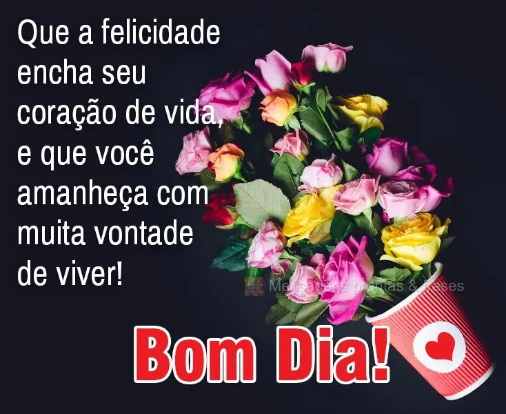 Que a felicidade encha seu coração de vida, e que você amanheça com muita vontade de viver! 
  Bom Dia!