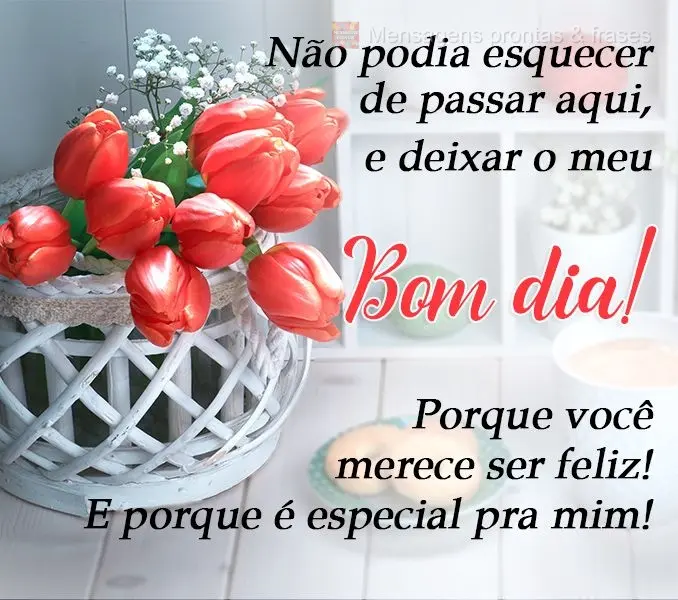 Não podia esquecer de passar aqui e deixar o meu Bom Dia! Porque você merece ser feliz! E porque é especial pra mim!
