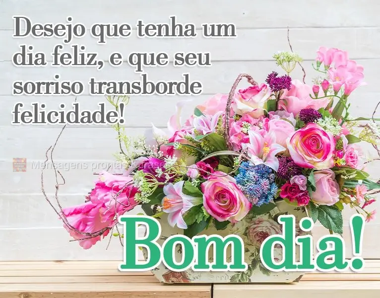 Desejo que tenha um dia feliz, e que seu sorriso transborde felicidade!
  Bom dia!