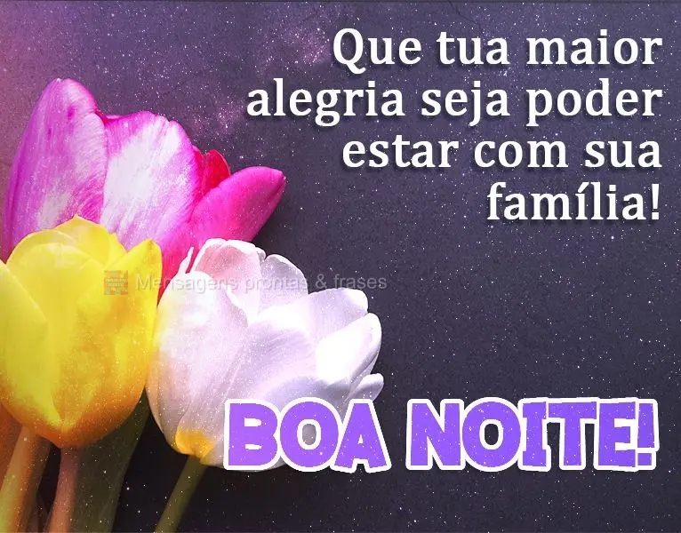 Que tua maior alegria seja poder estar com sua família! 
 Boa Noite!