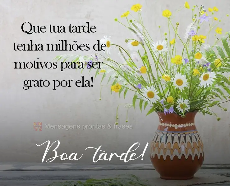 Que tua tarde tenha milhões de motivos para ser grato por ela! 
 Boa tarde!