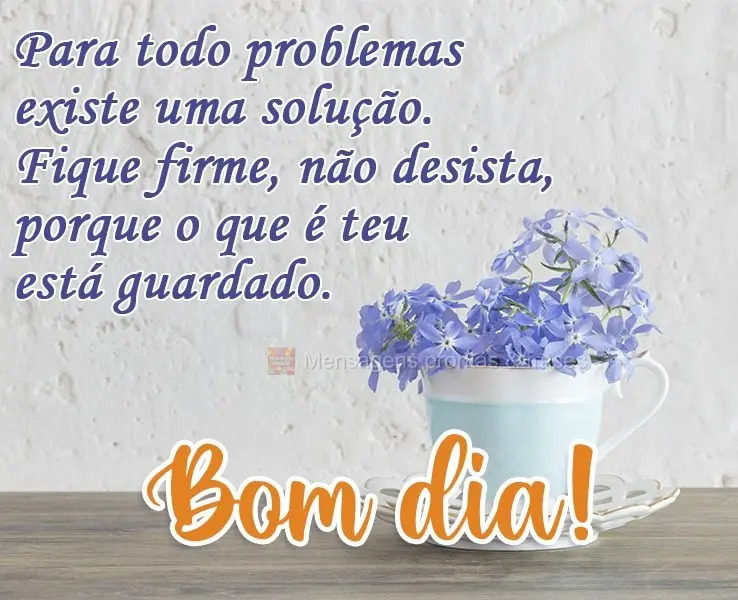 Para todo problema existe uma solução. Fique firme, não desista, porque o que é teu está guardado. 
 Bom dia! 