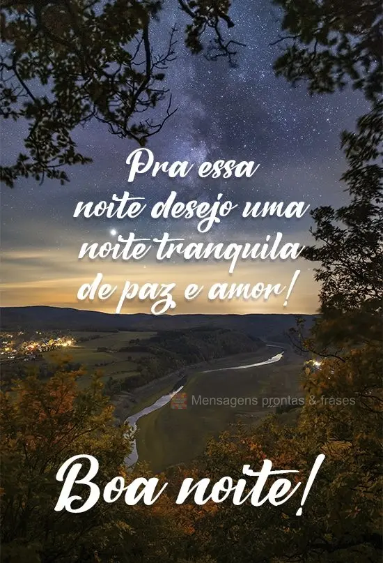 Pra essa noite desejo uma noite tranquila de paz e amor! 
 Boa noite!