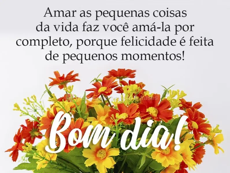 Amar as pequenas coisas da vida faz você amá-las por completo, porque felicidade é feita de pequenos momentos!
  Bom dia!