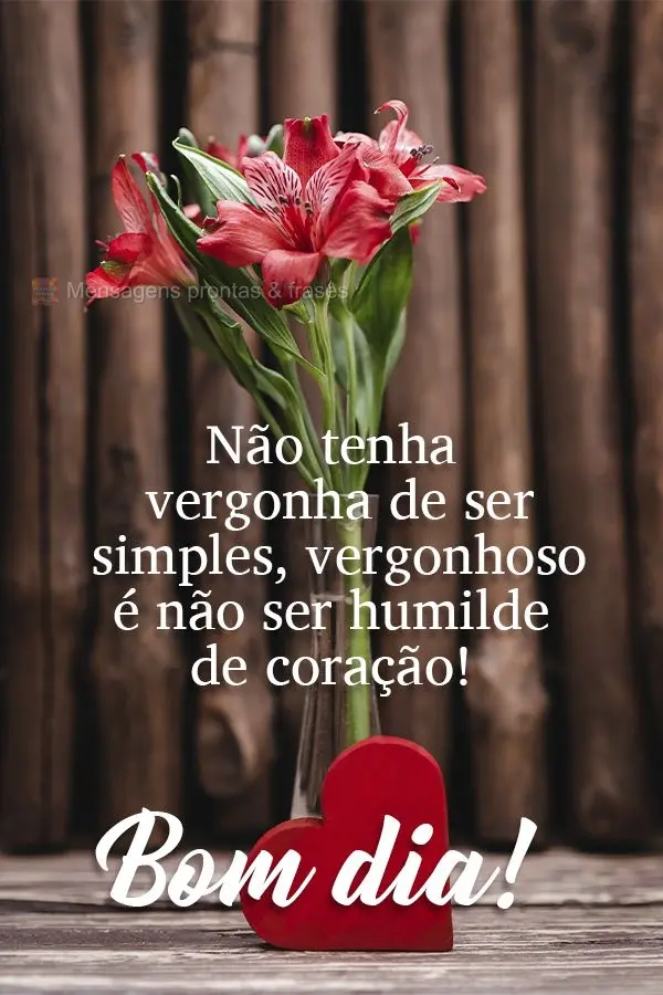 Não tenha vergonha de ser simples, vergonhoso é não ser humilde de coração!  Bom dia!