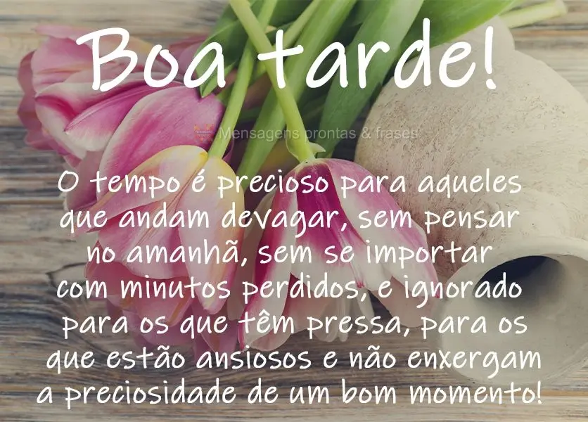 O tempo é precioso para aqueles que andam devagar, sem pensar no amanhã, sem se importar com minutos perdidos; e ignorado para os que têm pressa, para...