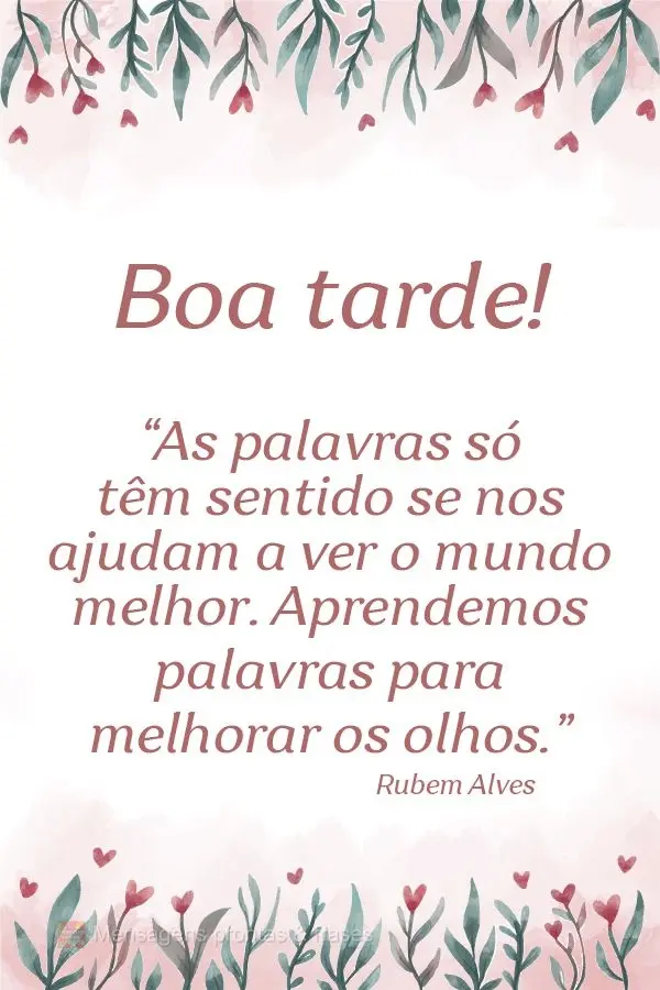 “As palavras só têm sentido se nos ajudam a ver o mundo melhor. Aprendemos palavras para melhorar os olhos.”  Boa tarde! Rubem Alves