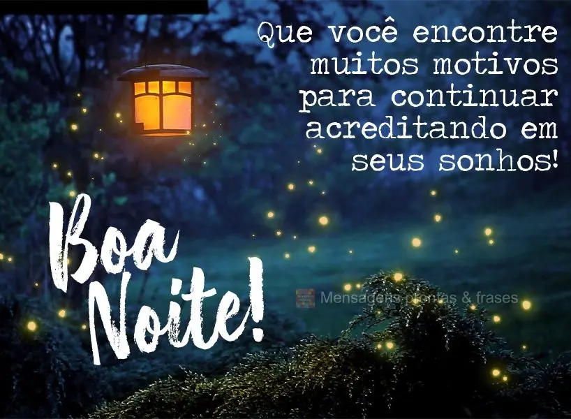 Que você encontre muitos motivos para continuar acreditando em seus sonhos! Boa noite! 