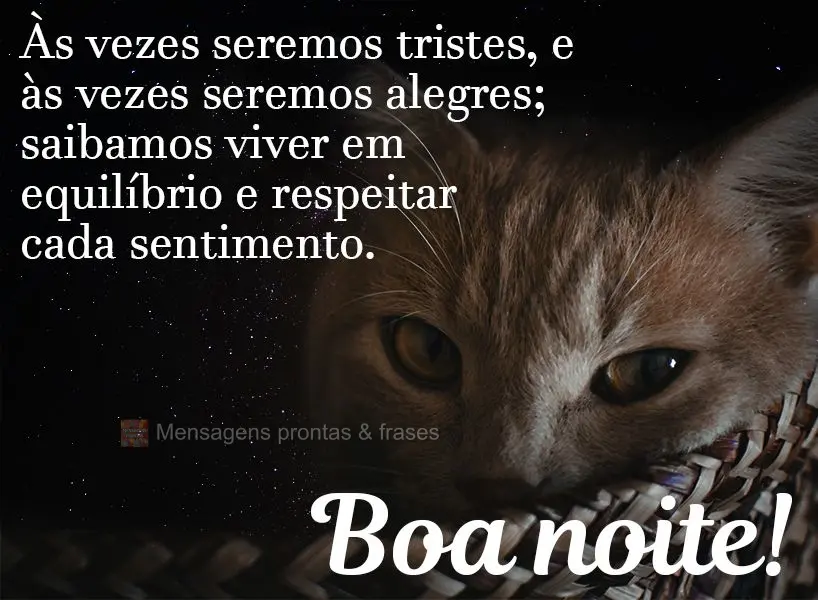 As vezes seremos tristes, as vezes seremos alegres; saibamos viver em equilíbrio e respeitar cada sentimento. Boa noite! 