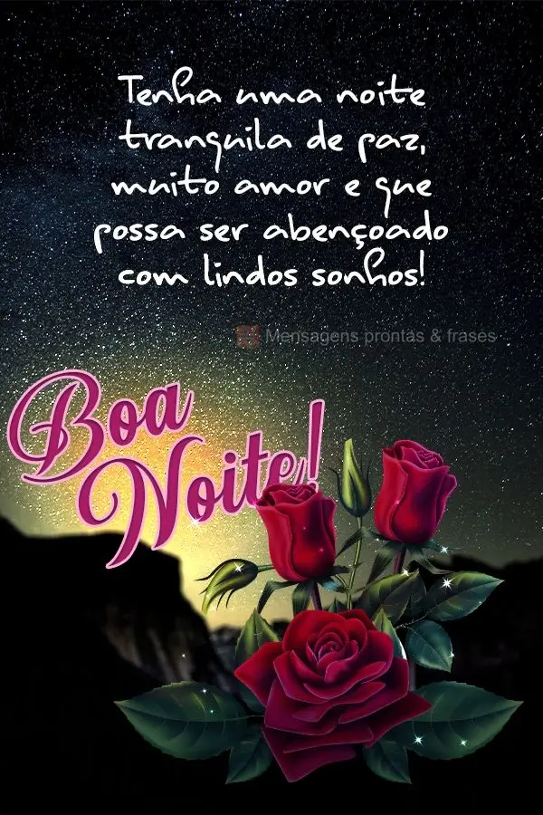Tenha uma noite tranquila de paz, muito amor e que possa ser abençoado com lindos sonhos! Boa noite! 