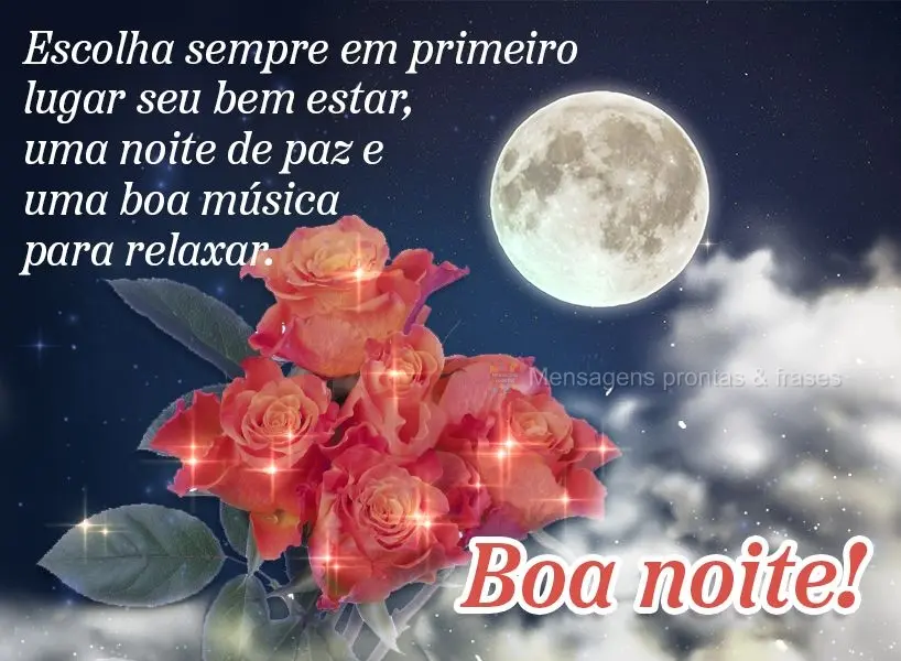 Escolha sempre em primeiro lugar seu bem estar, uma noite de paz e uma boa música para relaxar. Boa noite!