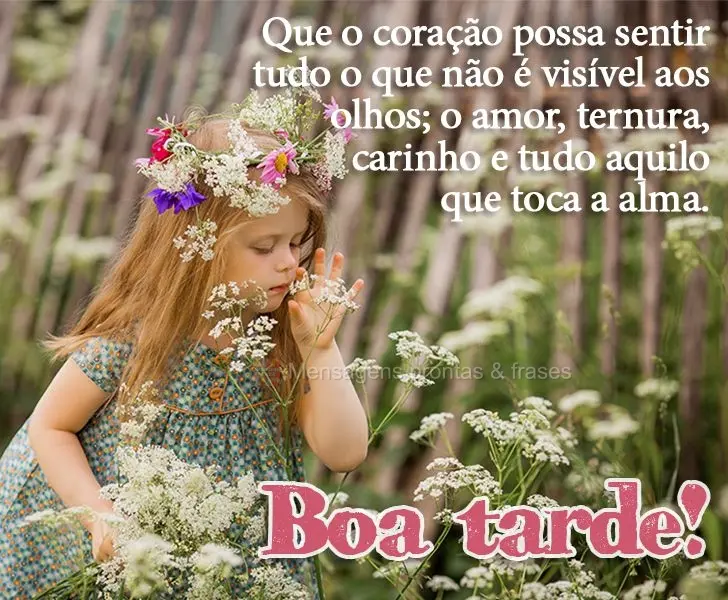 Que o coração possa sentir tudo o que não é visível aos olhos; o amor, ternura, carinho e tudo aquilo que toca a alma. Boa tarde!