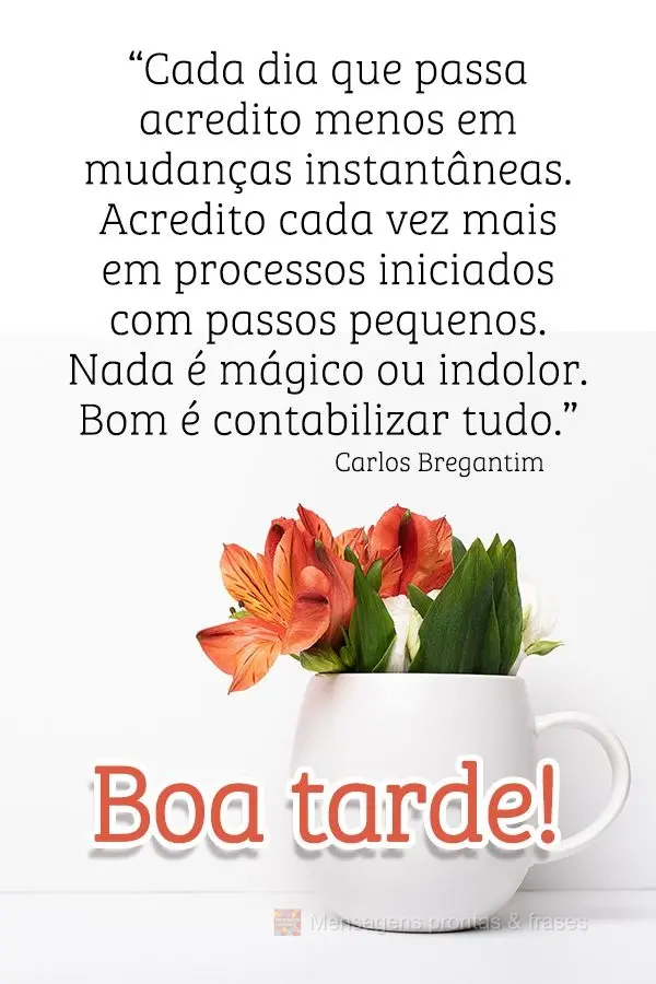 “Cada dia que passa acredito menos em mudanças instantâneas. Acredito cada vez mais em processos iniciados com passos pequenos. Nada é mágico ou in...