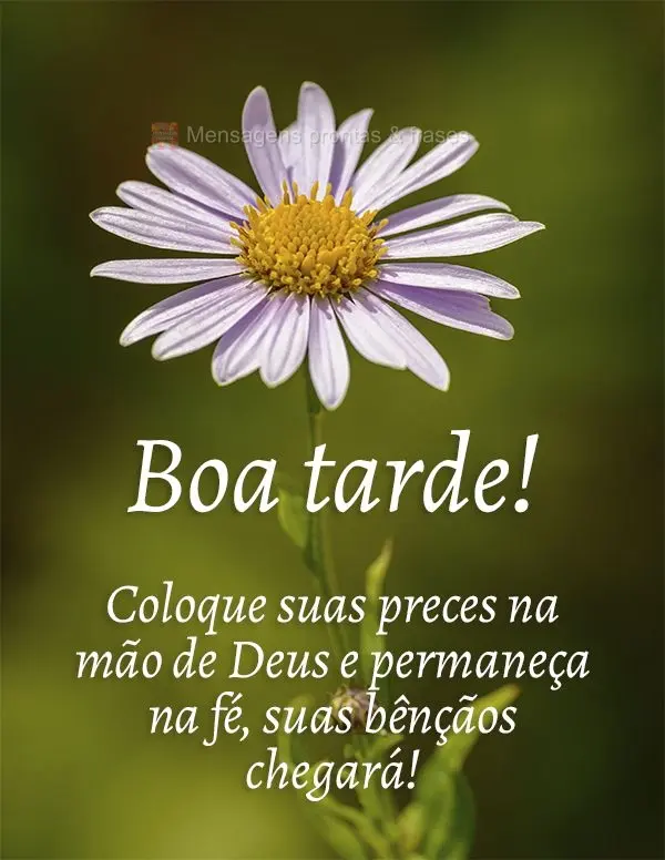 Coloque suas preces nas mãos de Deus e permaneça na fé, suas bênçãos chegarão! Boa tarde! 