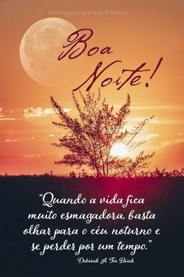 "Quando a vida fica muito esmagadora, basta olhar para o céu noturno e se perder por um tempo."  Boa noite!  Deborah A.Ten Brink