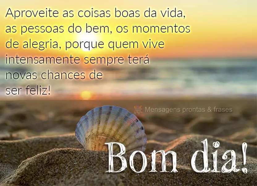 Aproveite as coisas boas da vida, as pessoas do bem, os momentos de alegria, porque quem vive intensamente sempre terá novas chances de ser feliz! Bom d...