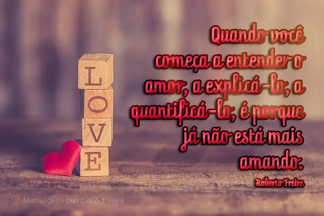 Quando você começa a entender o amor, a explicá-lo, a quantificá-lo, é porque já não está mais amando.  Roberto Freire