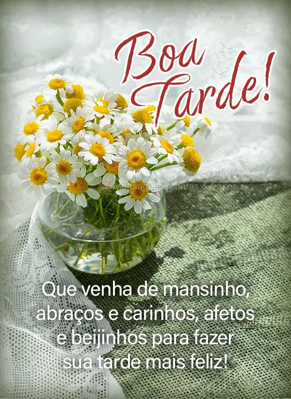 Que venha de mansinho, abraços e carinho, afetos e beijinhos para fazer sua tarde mais feliz! Boa tarde!
