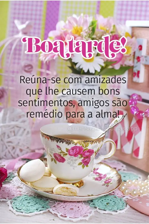 Reúna-se com amizades que lhe causem bons sentimentos, amigos são remédios para a alma! Boa tarde! 