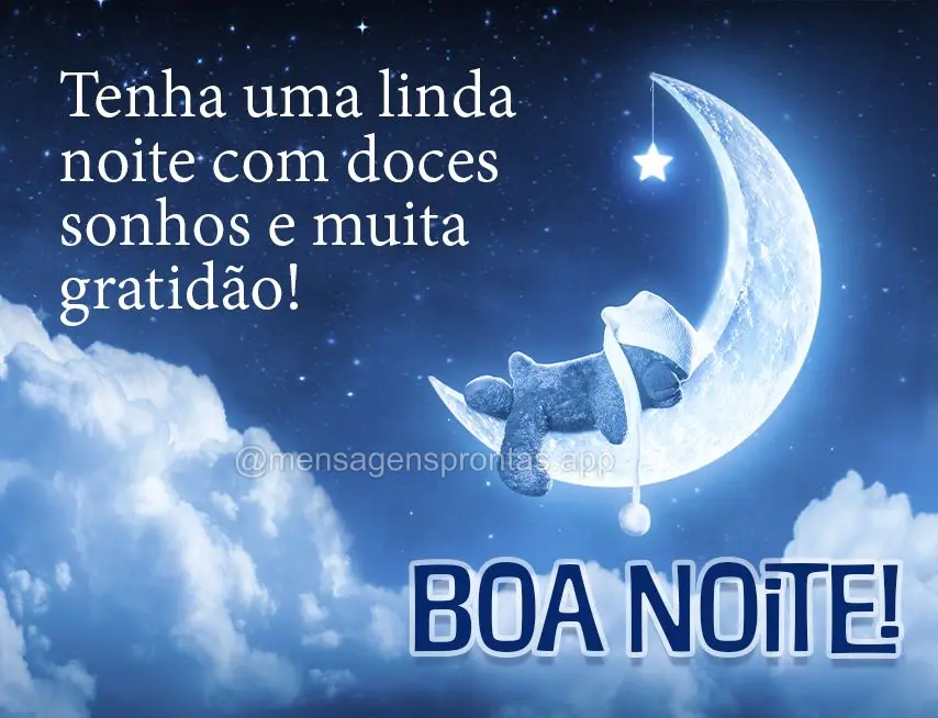 Tenha uma linda noite com doces sonhos e muita gratidão! Boa noite!