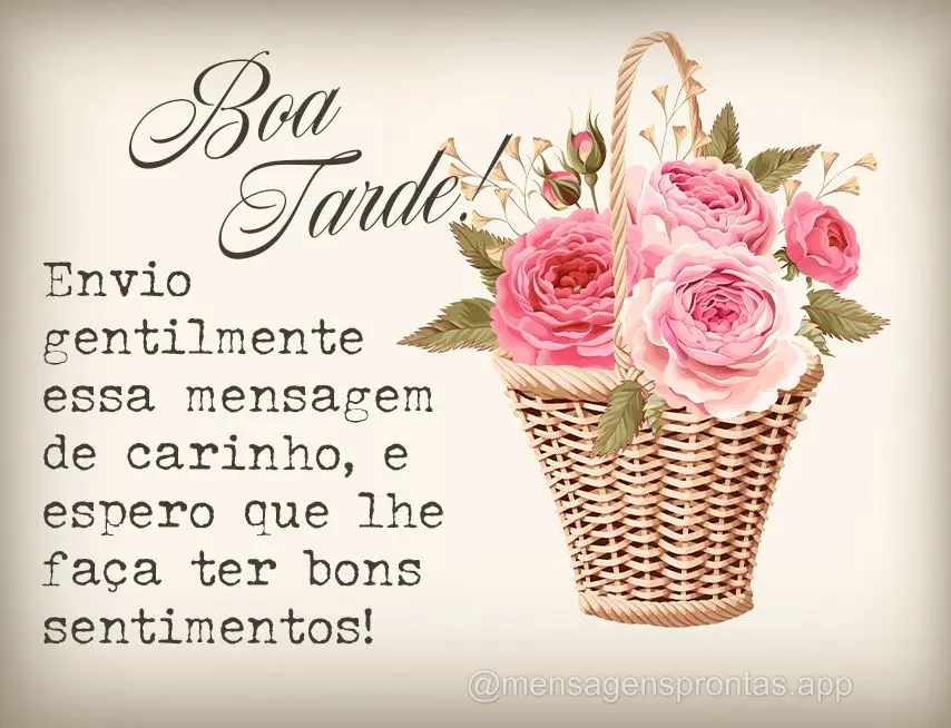 Envio gentilmente essa mensagem de carinho, e espero que lhe faça ter bons sentimentos! Boa tarde!