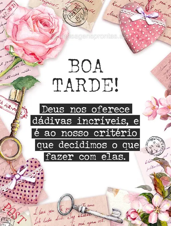 Deus nos oferece dádivas incríveis, e é ao nosso critério que decidimos o que fazer com elas. boa tarde!