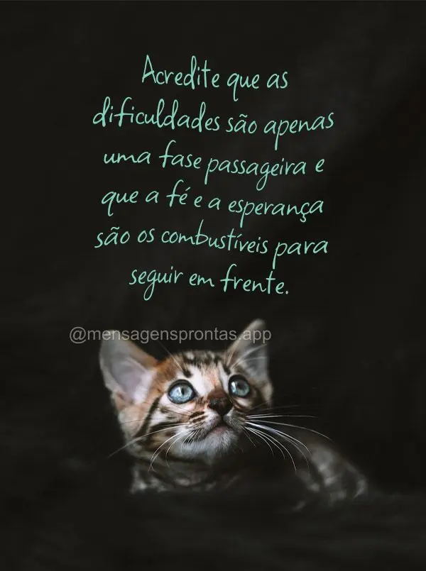 Acredite que as dificuldades são apenas uma fase passageira e que a fé e a esperança são os combustíveis para seguir em frente.