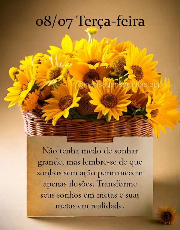 Não tenha medo de sonhar grande, mas lembre-se de que sonhos sem ação permanecem apenas ilusões. Transforme seus sonhos em metas e suas metas em real...