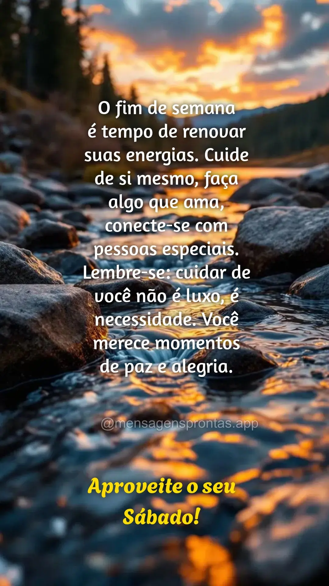 O fim de semana 
é tempo de renovar suas energias. Cuide de si mesmo, faça algo que ama, conecte-se com pessoas especiais. Lembre-se: cuidar de você ...