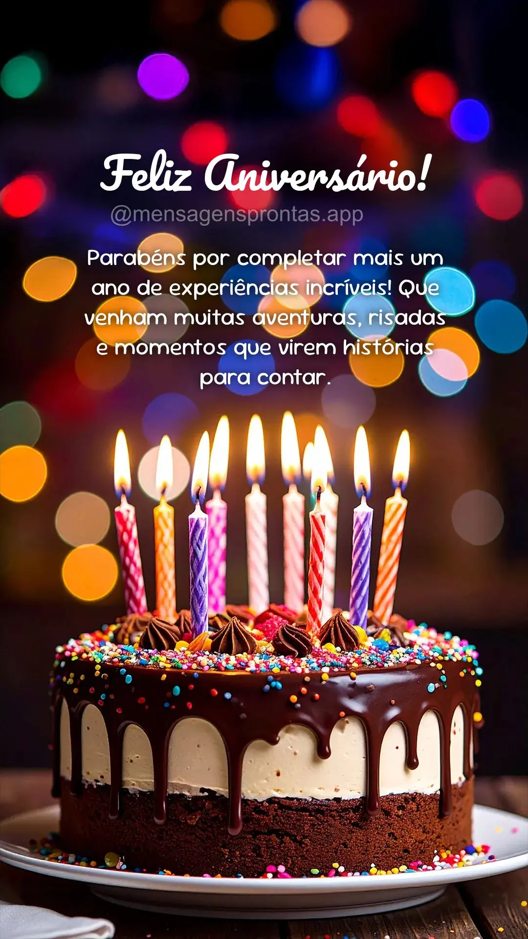 Parabéns por completar mais um ano de experiências incríveis! Que venham muitas aventuras, risadas e momentos que virem histórias para contar. Feliz ...