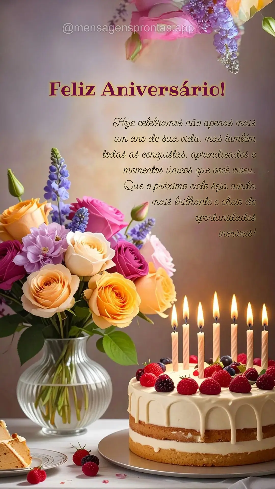 Hoje celebramos não apenas mais 
um ano de sua vida, mas também 
todas as conquistas, aprendizados e momentos únicos que você viveu. 
Que o próxi...