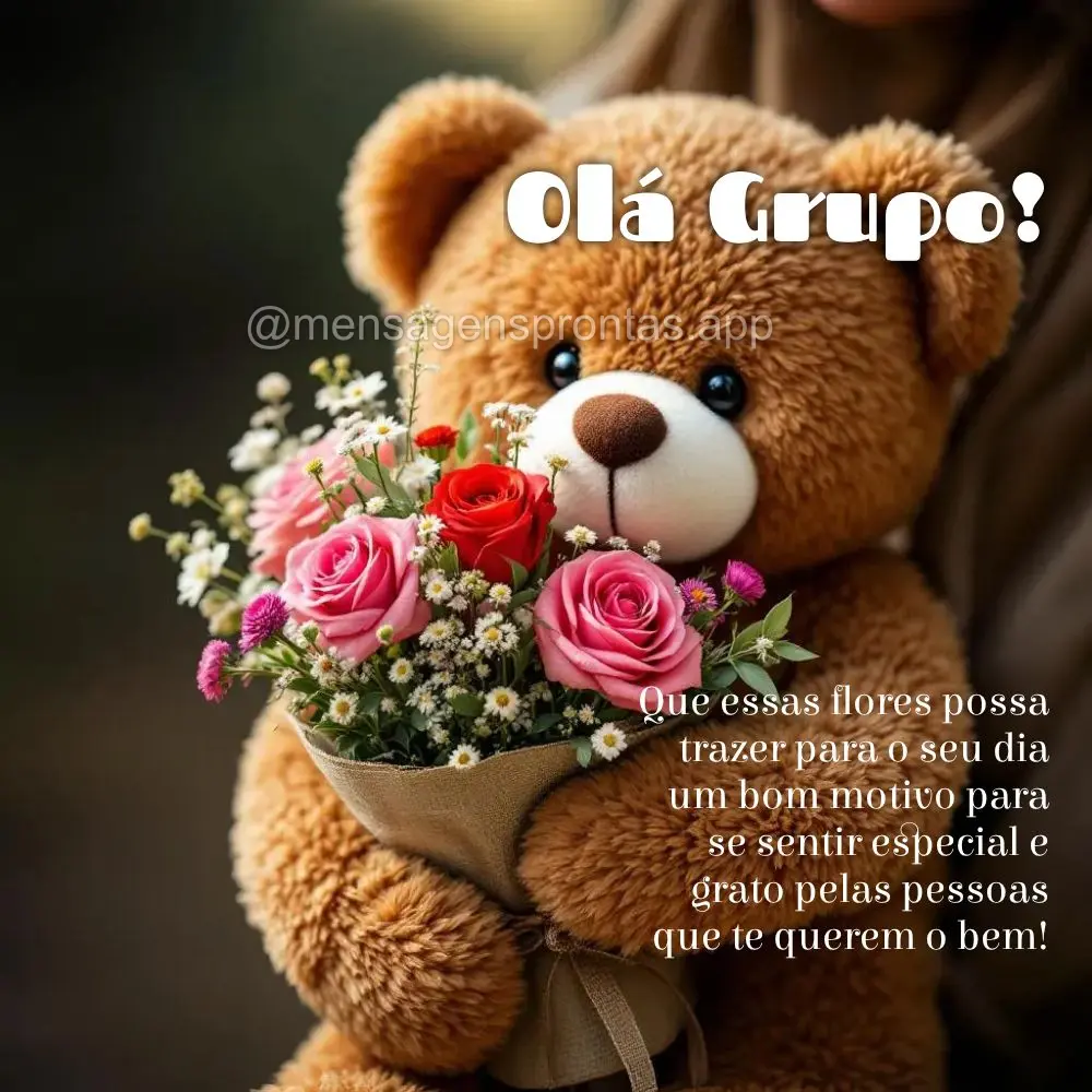 Que essas flores possa trazer para o seu dia um bom motivo para se sentir especial e grato pelas pessoas que te querem o bem! Olá Grupo!