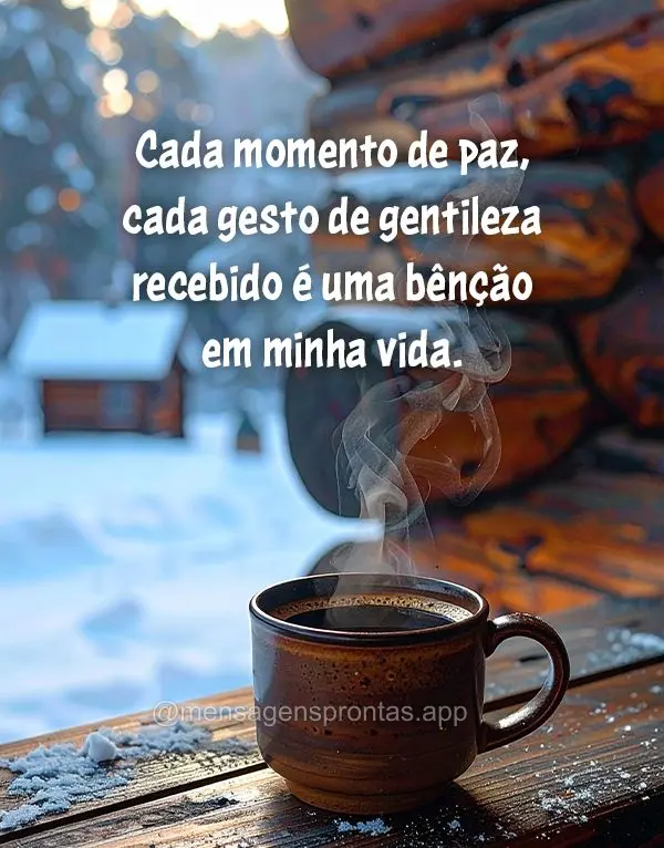 Cada momento de paz, cada gesto de gentileza recebido é uma bênção em minha vida.