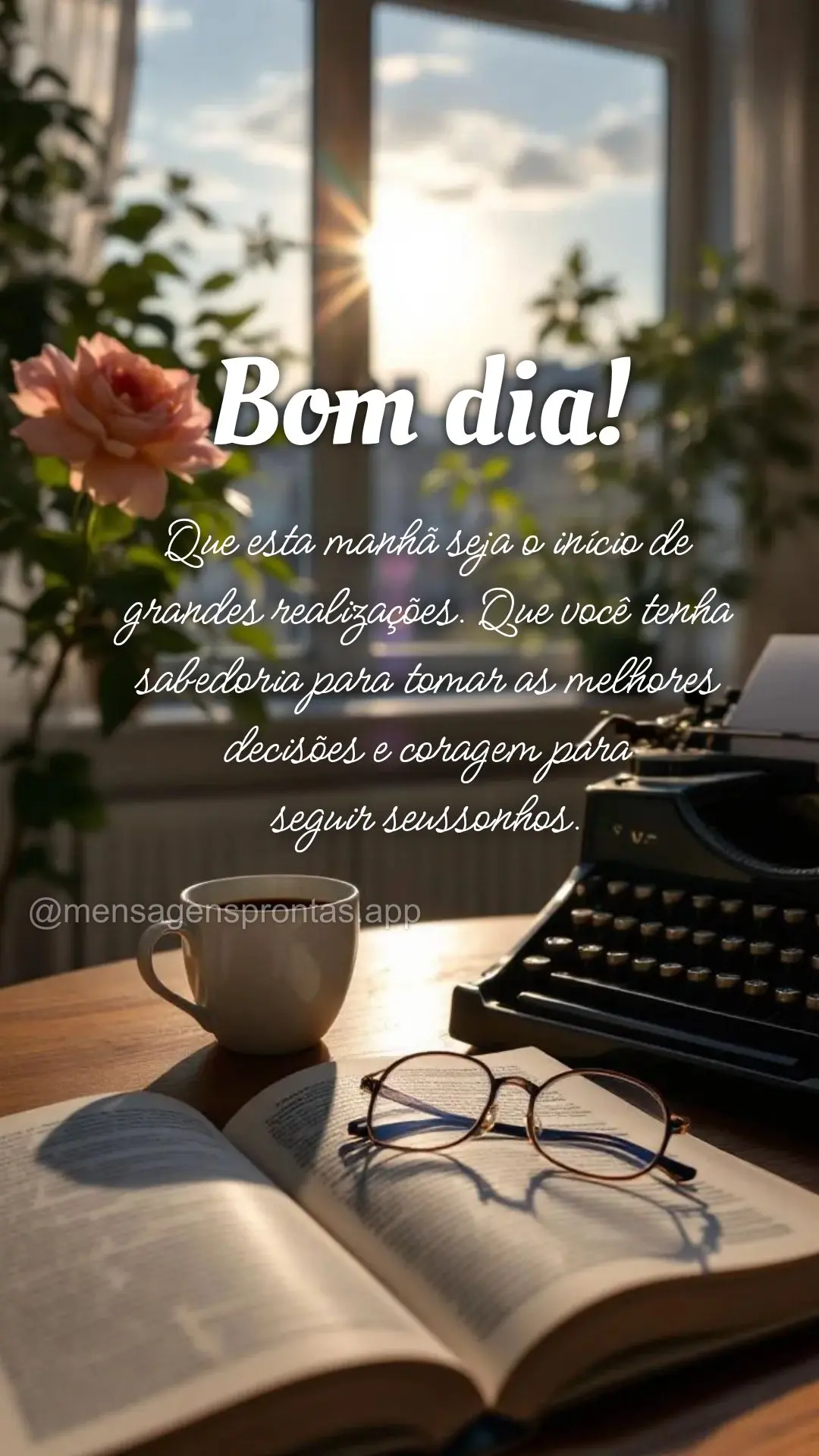 Que esta manhã seja o início de 
grandes realizações. Que você tenha 
sabedoria para tomar as melhores 
decisões e coragem para 
seguir seusson...
