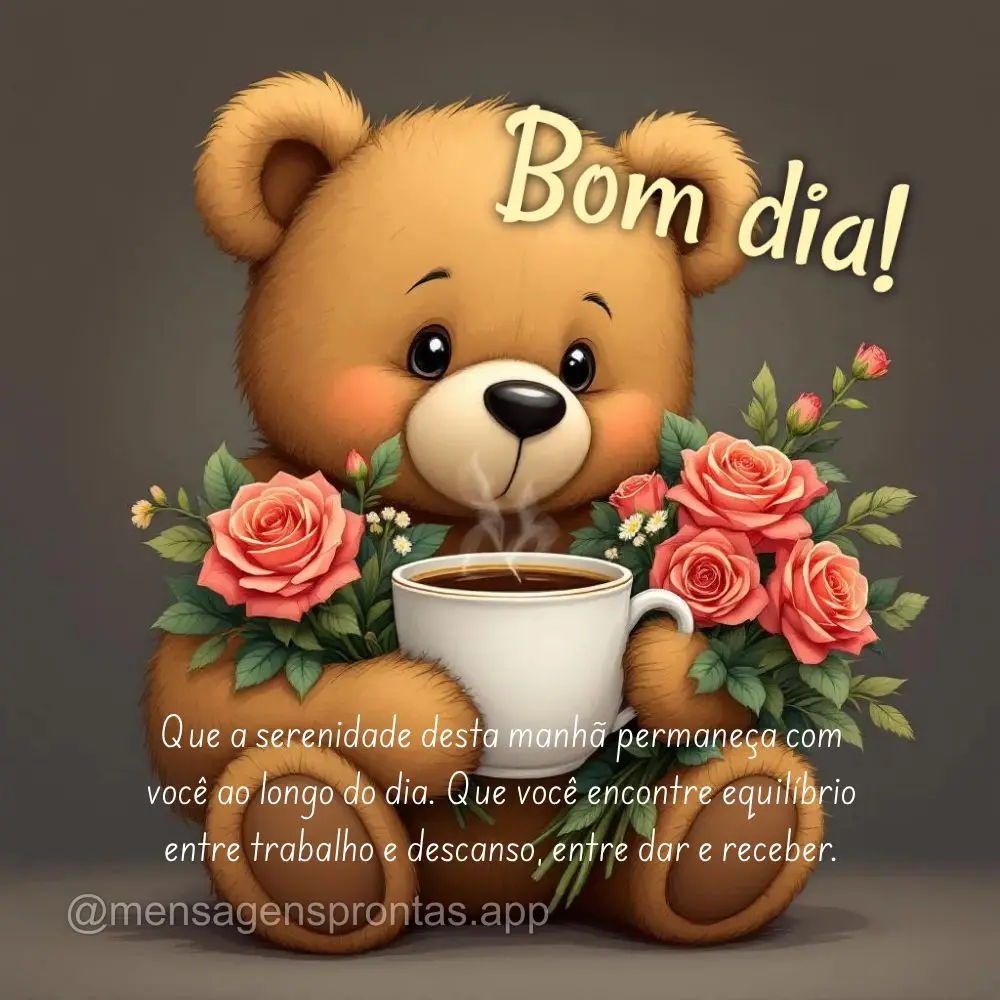 Que a serenidade desta manhã permaneça com você ao longo do dia. Que você encontre equilíbrio entre trabalho e descanso, entre dar e receber. Bom di...