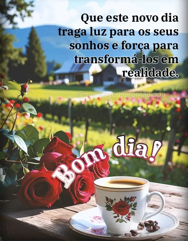 Que este novo dia traga luz para os seus sonhos e força para transformá-los em realidade. Bom dia!