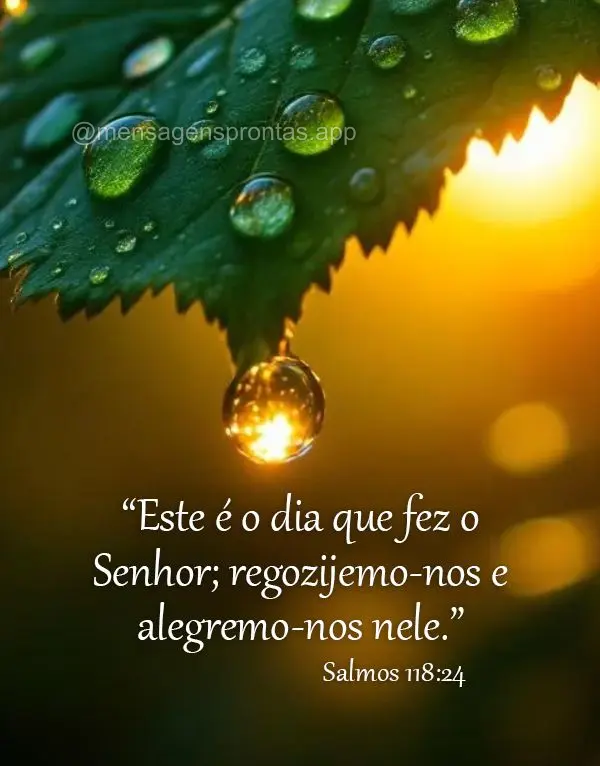 "Este é o dia que fez o Senhor; regozijemo-nos e alegremo-nos nele." Salmos 118:24