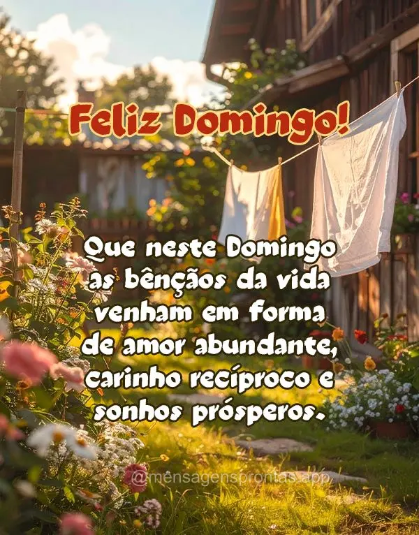 Que neste Domingo as bênçãos da vida venham em forma de amor abundante, carinho recíproco e sonhos prósperos. Feliz Domingo!