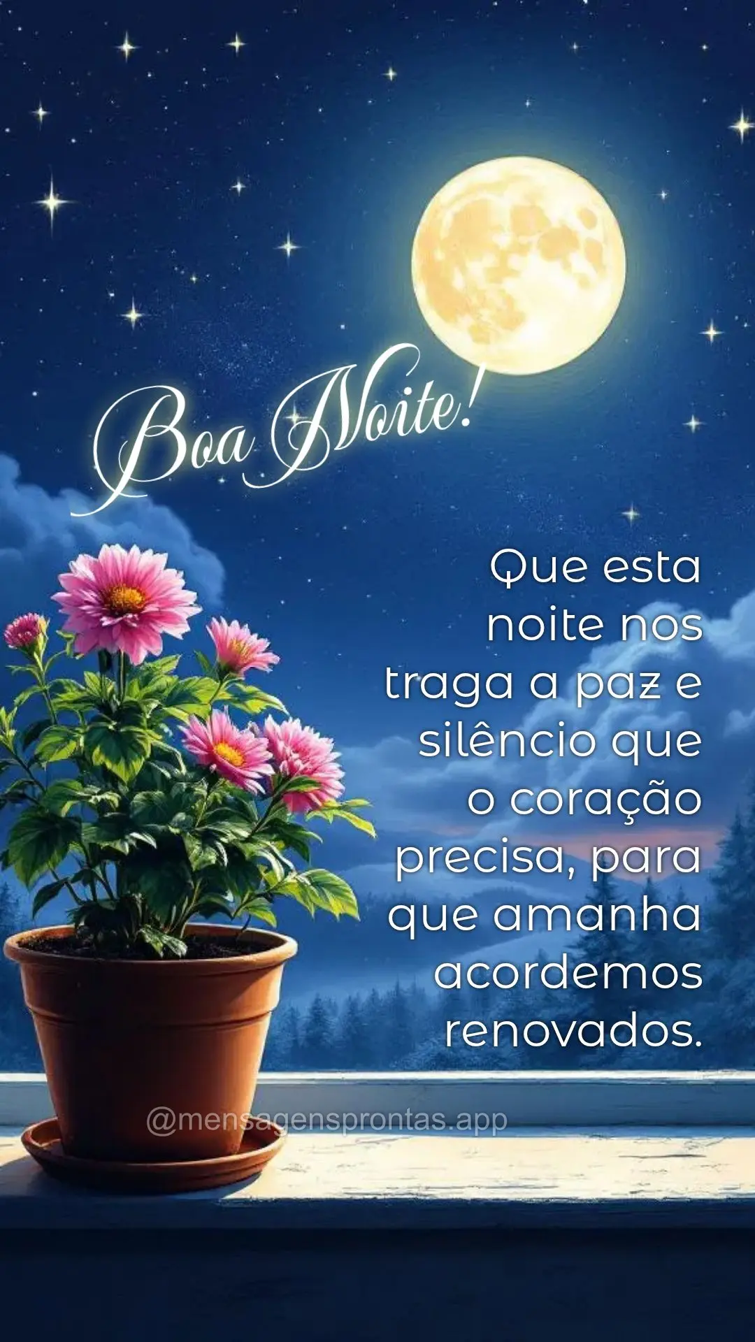 Que esta noite nos traga a paz e silêncio que o coração precisa, para que amanha acordemos renovados.   Boa Noite!