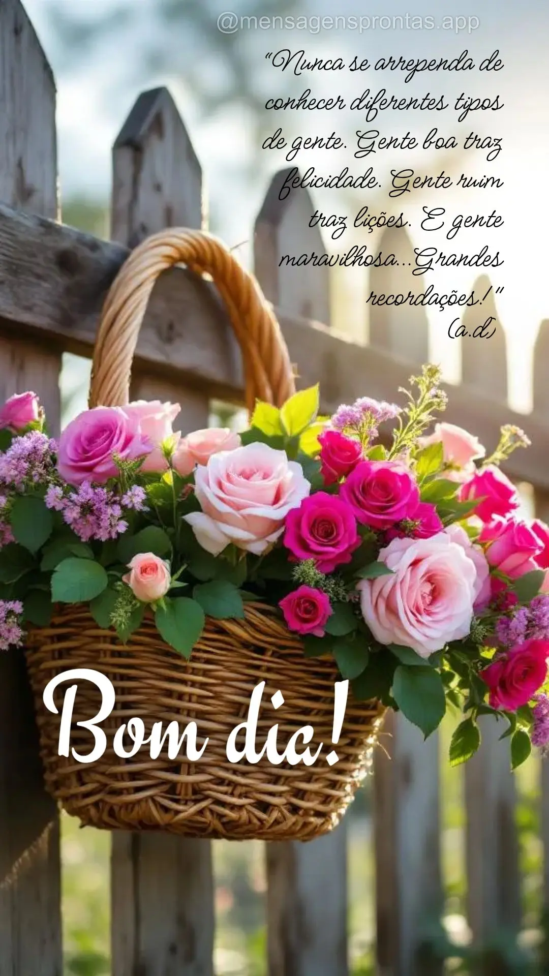 “Nunca se arrependa de conhecer diferentes tipos de gente. Gente boa traz felicidade. Gente ruim traz lições. E gente maravilhosa…Grandes recordaç...