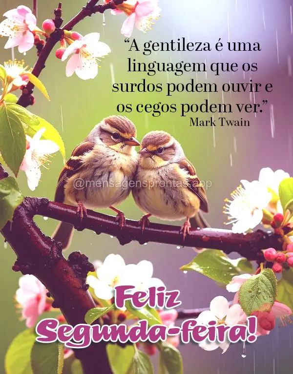 segunda	A gentileza é uma linguagem que os surdos podem ouvir e os cegos podem ver." Feliz Segunda-feira! Mark Twain