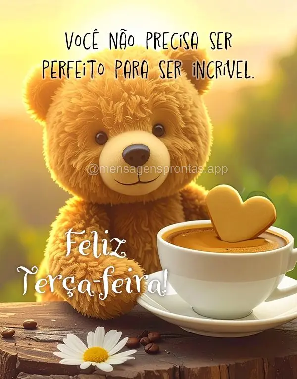 Você não precisa ser perfeito para ser incrível. Feliz Terça-feira!