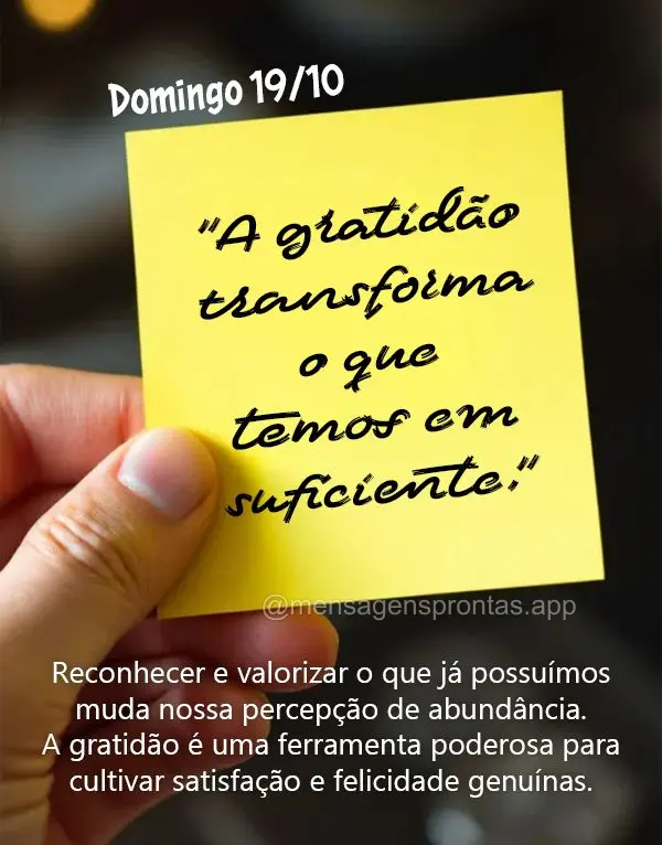 "A gratidão transforma o que temos em suficiente." Reconhecer e valorizar o que já possuímos muda nossa percepção de abundância. A gratidão é uma...