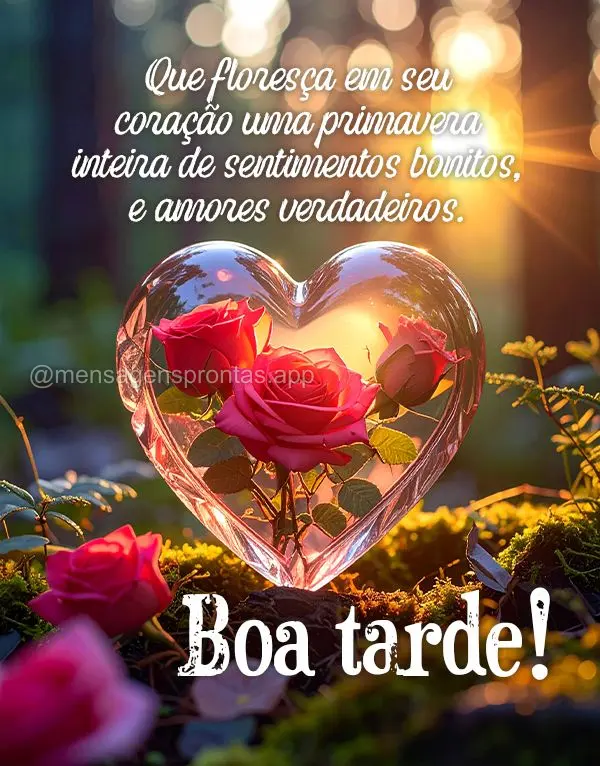 Que floresça em seu coração uma primavera inteira de sentimentos bonitos, e amores verdadeiros. Boa tarde!