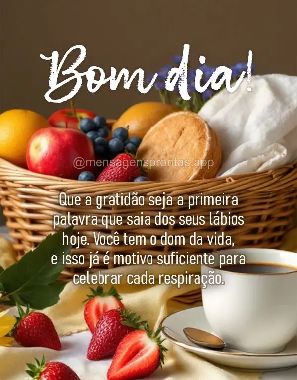 Que a gratidão seja a primeira palavra que saia dos seus lábios hoje. Você tem o dom da vida, e isso já é motivo suficiente para celebrar cada respi...